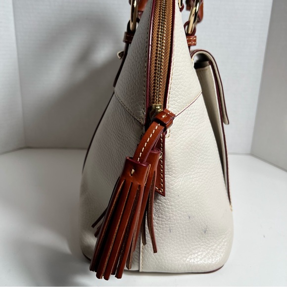 Dooney & Bourke Aubrey Cream/ Brown Pebble Leather Tassel Satchel Handbag - Picture 16 of 16